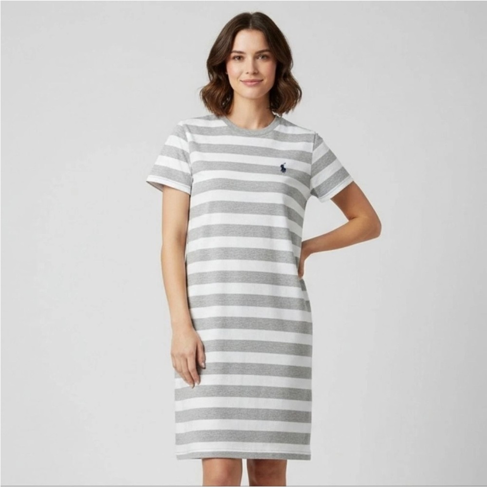 Polo Ralph Lauren Gray and White Striped Dress S